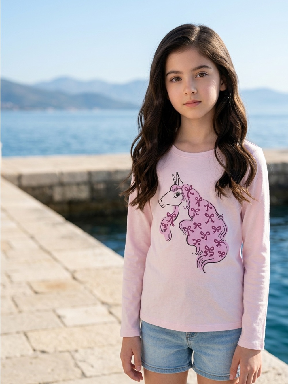🚘 🆕 2 Cat & Jack Pink Long-Sleeve Unicorn Graphic Tee size M(8) all same size
